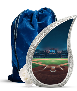 Baseball Personalized Cremation Urn for Dad – Teardrop Style Aluminum Memorial Urn, 10 Inch