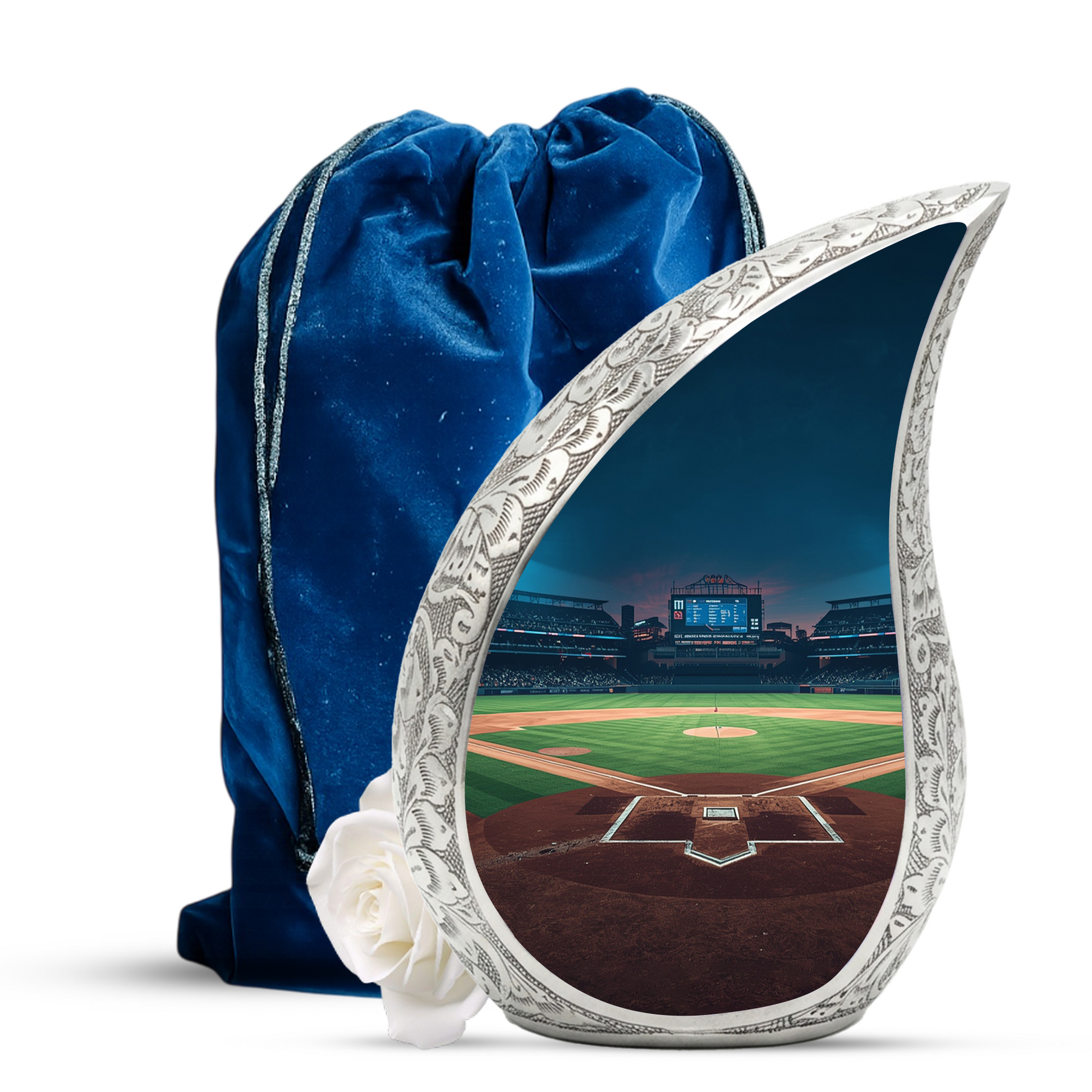 Baseball Personalized Cremation Urn for Dad – Teardrop Style Aluminum Memorial Urn, 10 Inch