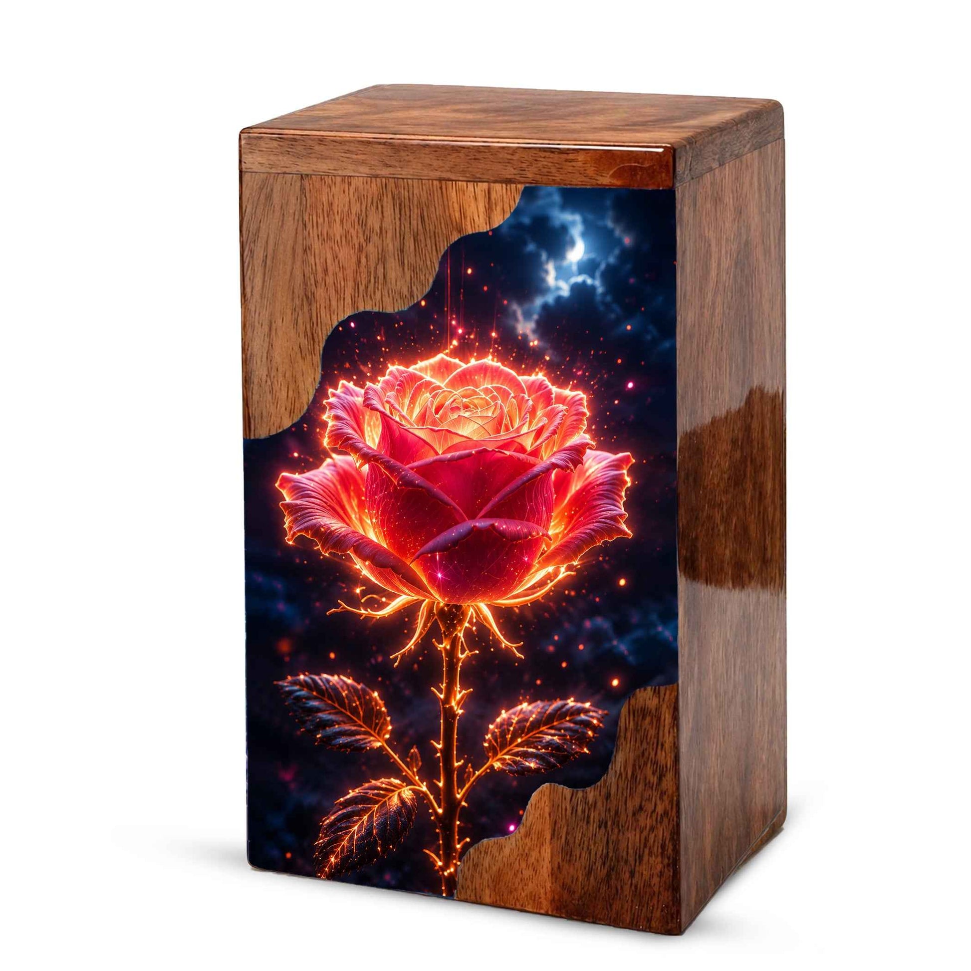 Rose Wooden Cremation Urn for Mom – Custom Memorial Wooden Urn for Human Ashes