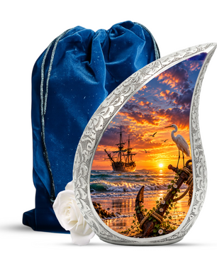 Nautical Cremation Urn for Adult Ashes, Ocean Sunset Memorial Urn, Ship and Anchor Urn, Coastal Urn for Dad