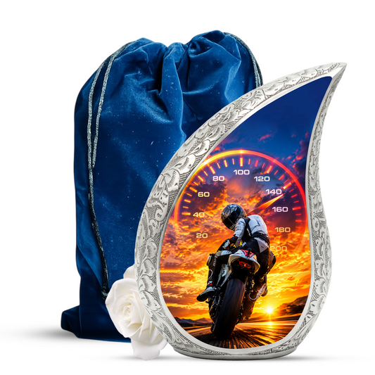Motorcycle  Sunset Cremation Urn for Dad – Adult Urn for Ashes, Memorial Urn for Father