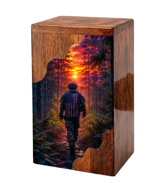 Military Memorial Wooden Cremation Urn – Patriotic Tribute Urn