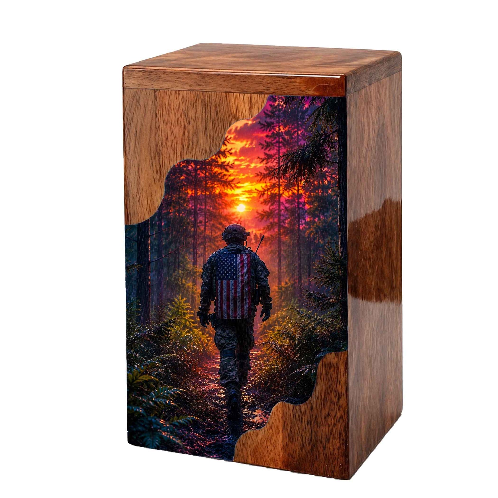 Military Memorial Wooden Cremation Urn – Patriotic Tribute Urn
