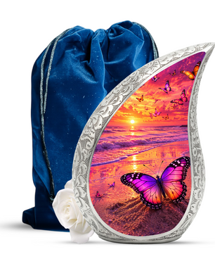 Butterfly Beach Urn for Human Ashes | Ocean Theme Adult Cremation Urn