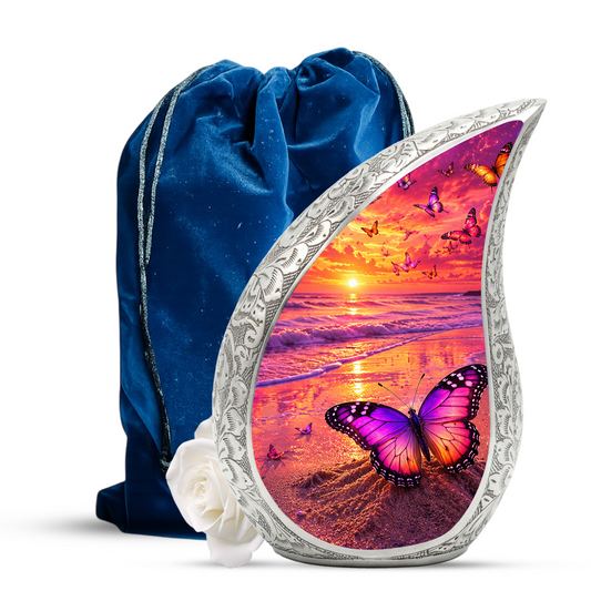 Butterfly Beach Urn for Human Ashes | Ocean Theme Adult Cremation Urn