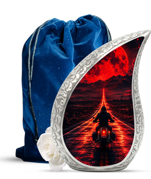 Motorcycle Rider Urn for Adult Ashes – Patriotic Motorcycle Memorial Cremation Urn for Dad