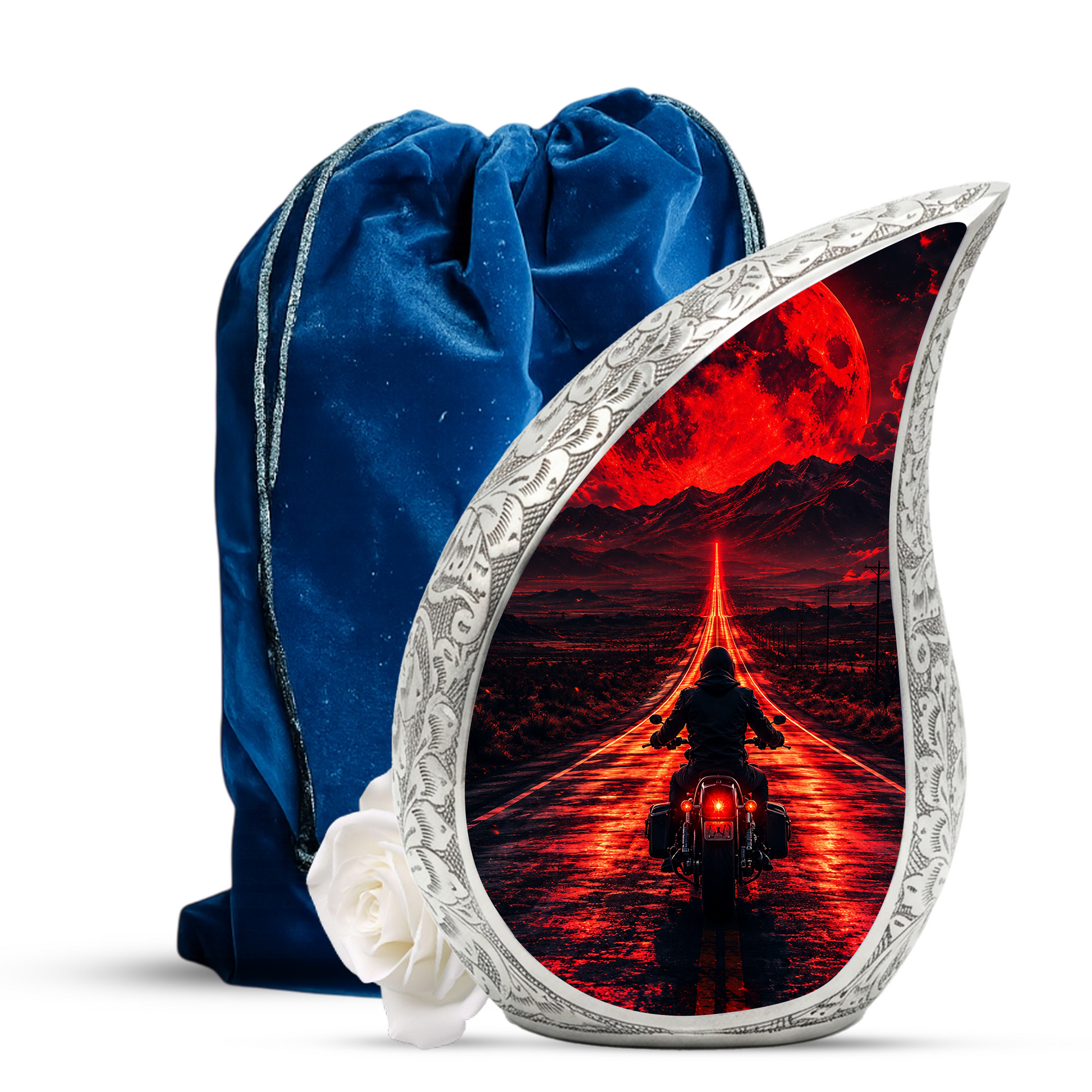 Motorcycle Rider Urn for Adult Ashes – Patriotic Motorcycle Memorial Cremation Urn for Dad
