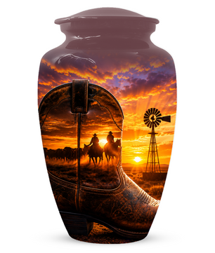 Cowboy Cremation Urn for Dad, Western Boot Memorial keepsake Urns for Ashes