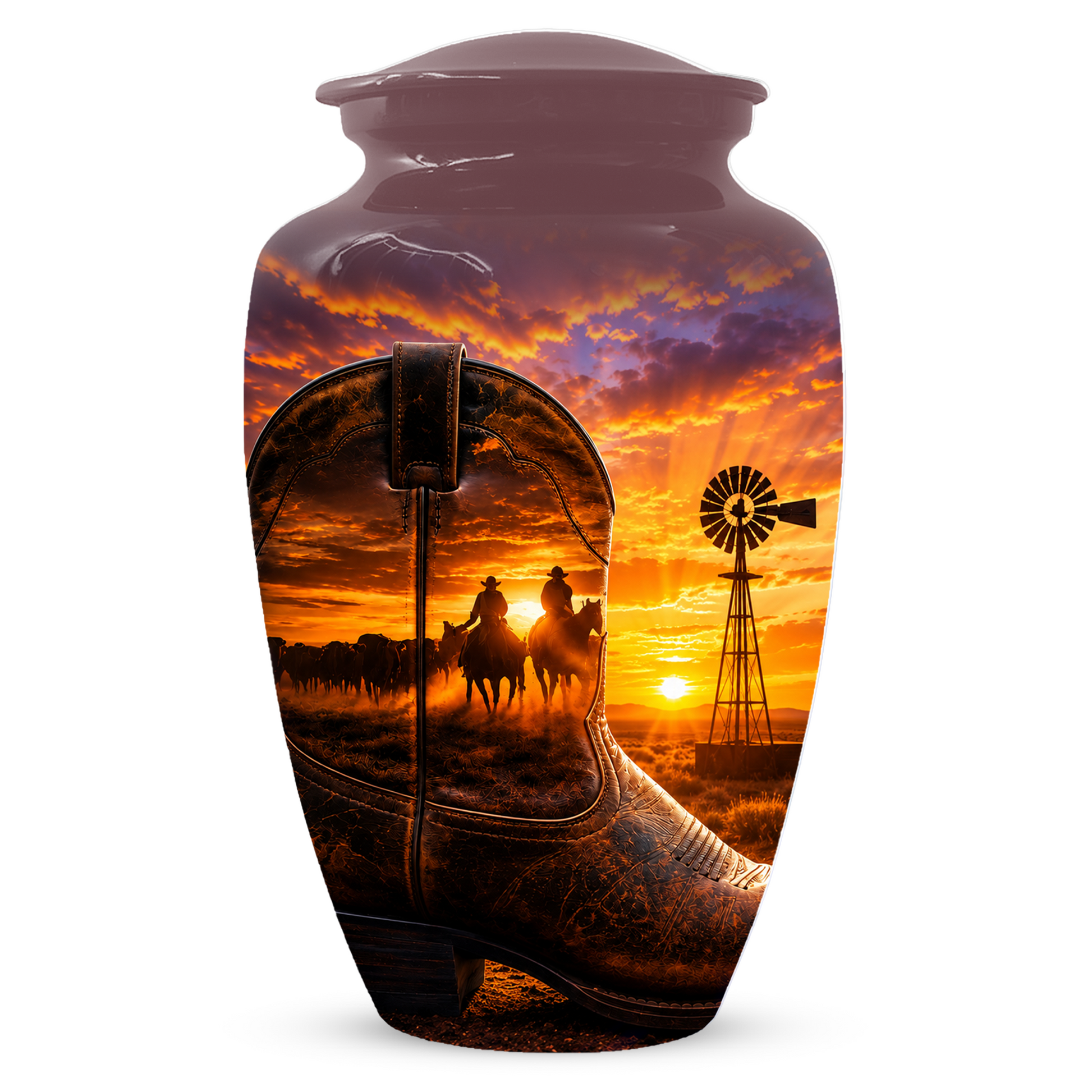 Cowboy Cremation Urn for Dad, Western Boot Memorial keepsake Urns for Ashes