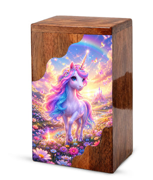 Unicorn Rainbow Wooden Cremation Urn – Wooden Urn for Human Ashes