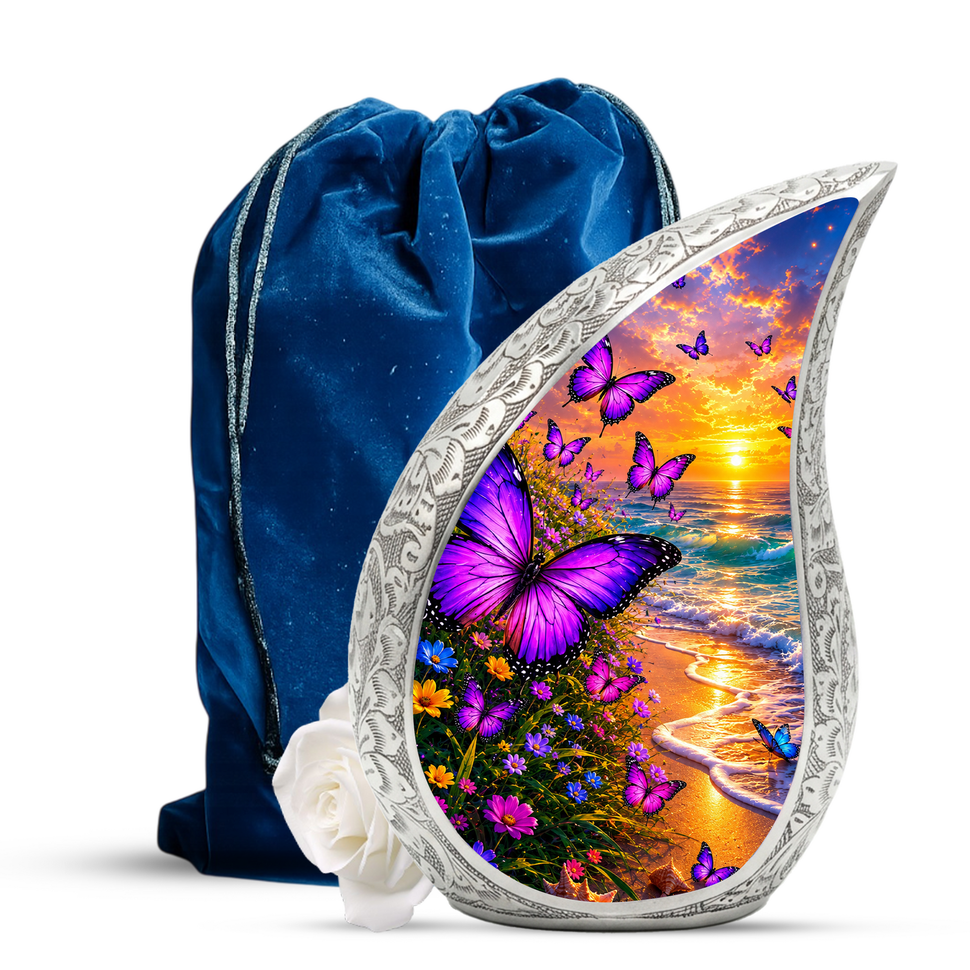 Purple Butterfly Memorial Urn for Mom, Beach Butterfly Cremation Urn for Ashes