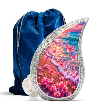 Pink Butterfly Beach Ocean Urn for Human Ashes | Butterfly Cremation Urn for Mom,