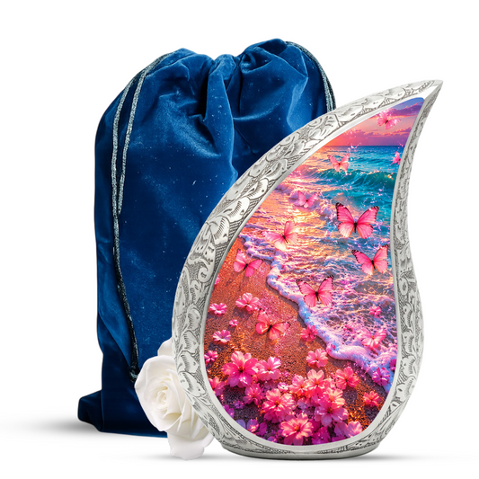 Pink Butterfly Beach Ocean Urn for Human Ashes | Butterfly Cremation Urn for Mom,