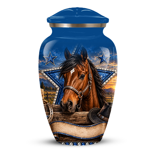 Adult Cremation Urn for Ashes – Western Cowboy Horse Adult Urn, Personalized Adult Memorial Urn