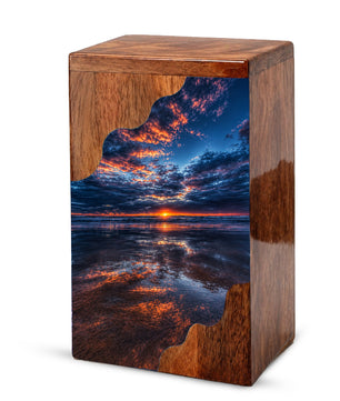 Beach Wooden Cremation Urn for Human Ashes | Ocean Sunset Memorial Urn