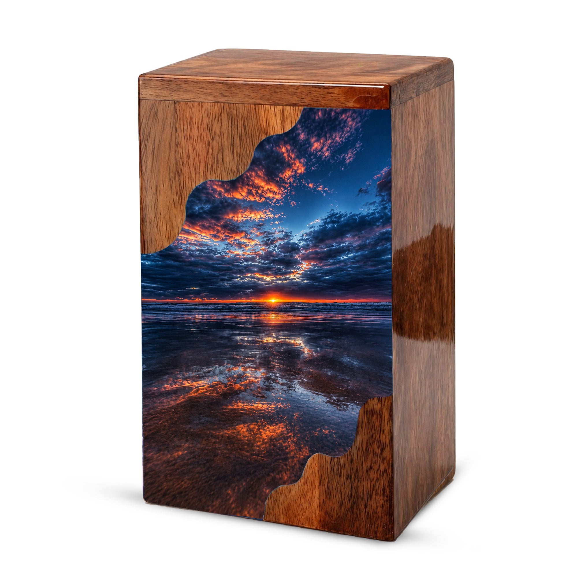 Beach Wooden Cremation Urn for Human Ashes | Ocean Sunset Memorial Urn
