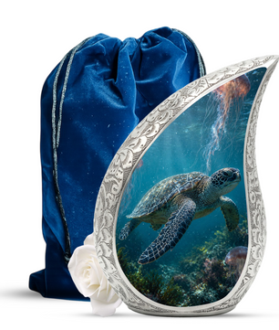 Sea Turtle Urn for Human Ashes | Beach & Ocean Wooden Cremation Urn | Beautiful Sea Turtle Memorial Urn for Mom