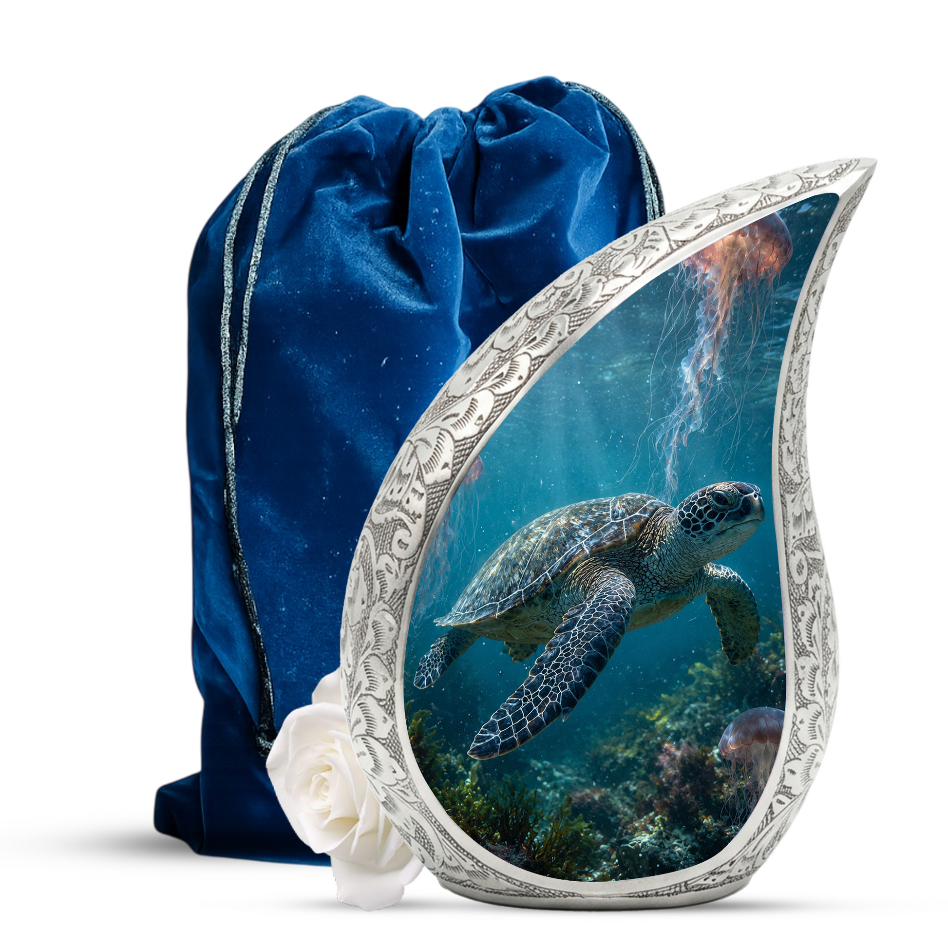 Sea Turtle Urn for Human Ashes | Beach & Ocean Wooden Cremation Urn | Beautiful Sea Turtle Memorial Urn for Mom