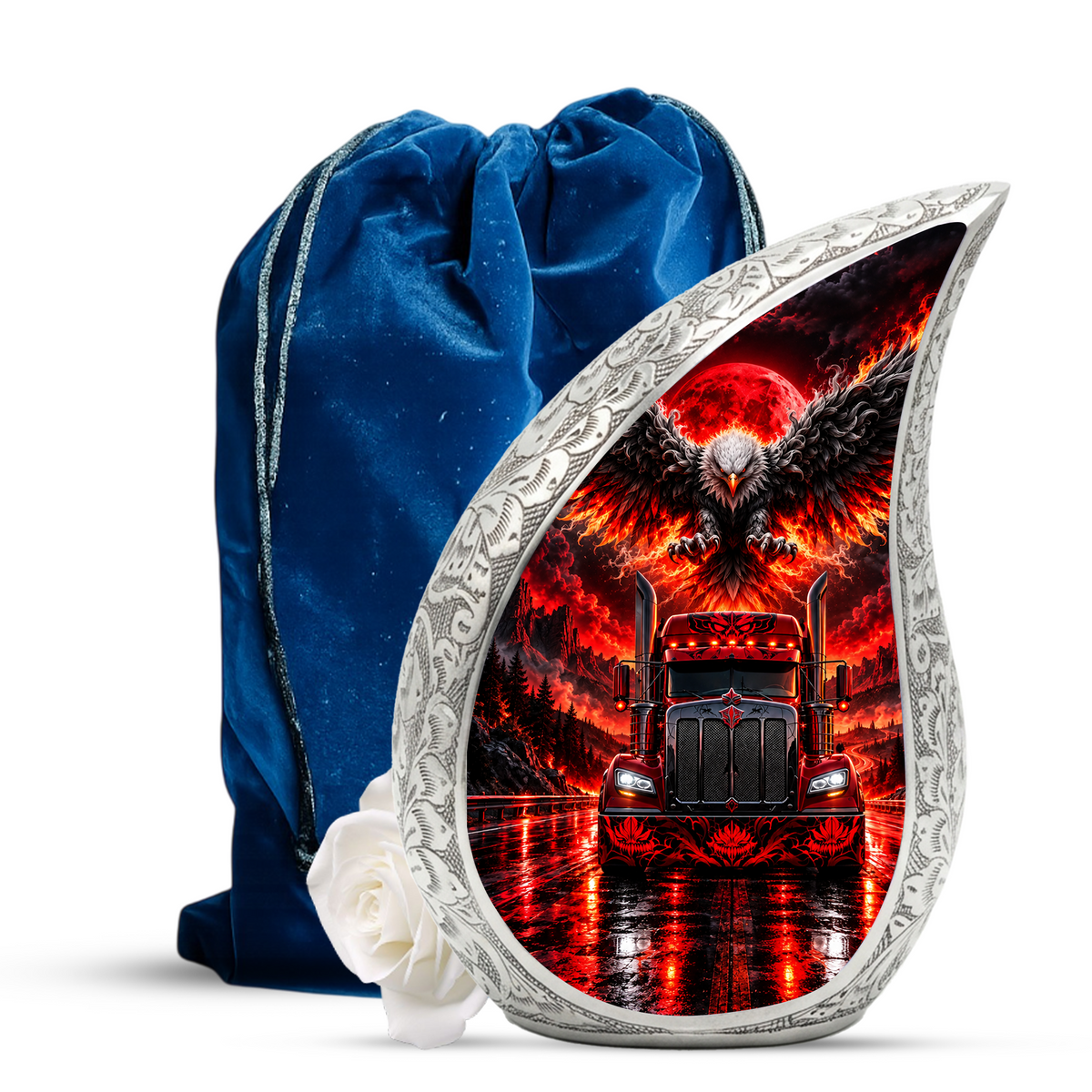 Semi Truck Cremation Urn for Ashes, Truck Driver Memorial Urn, Personalized Trucker Urn, Eagle Cremation Urn