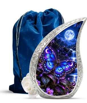 Blue Butterfly Cremation Urn for Mom Ashes - Moonlight Butterfly Memorial Urn