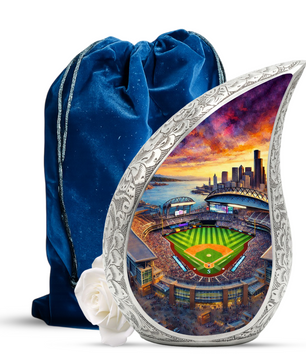 Baseball Stadium Personalized Cremation Urn – Teardrop Style Aluminum Memorial Urn, 10 Inch