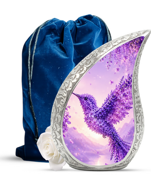 Hummingbird Urn for Human Ashes | Purple Floral Adult Cremation Urn | Beautiful Hummingbird Memorial Urn for Adult Ashes
