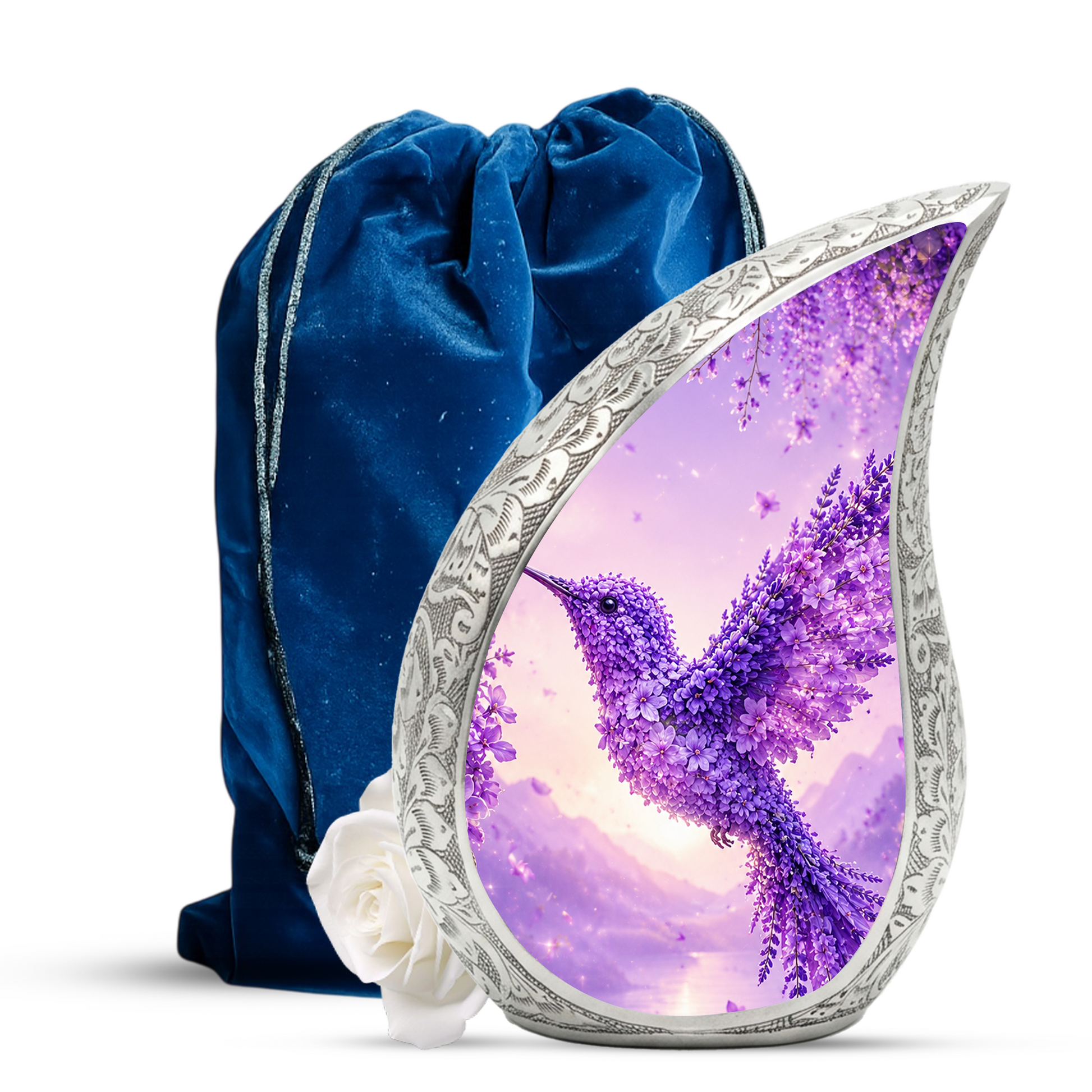Hummingbird Urn for Human Ashes | Purple Floral Adult Cremation Urn | Beautiful Hummingbird Memorial Urn for Adult Ashes