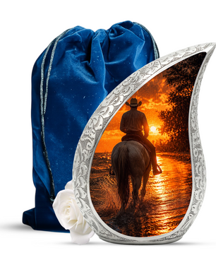 Cowboy Sunset Urn for Human Ashes | Western Cremation Urn for Dad, Father & Men