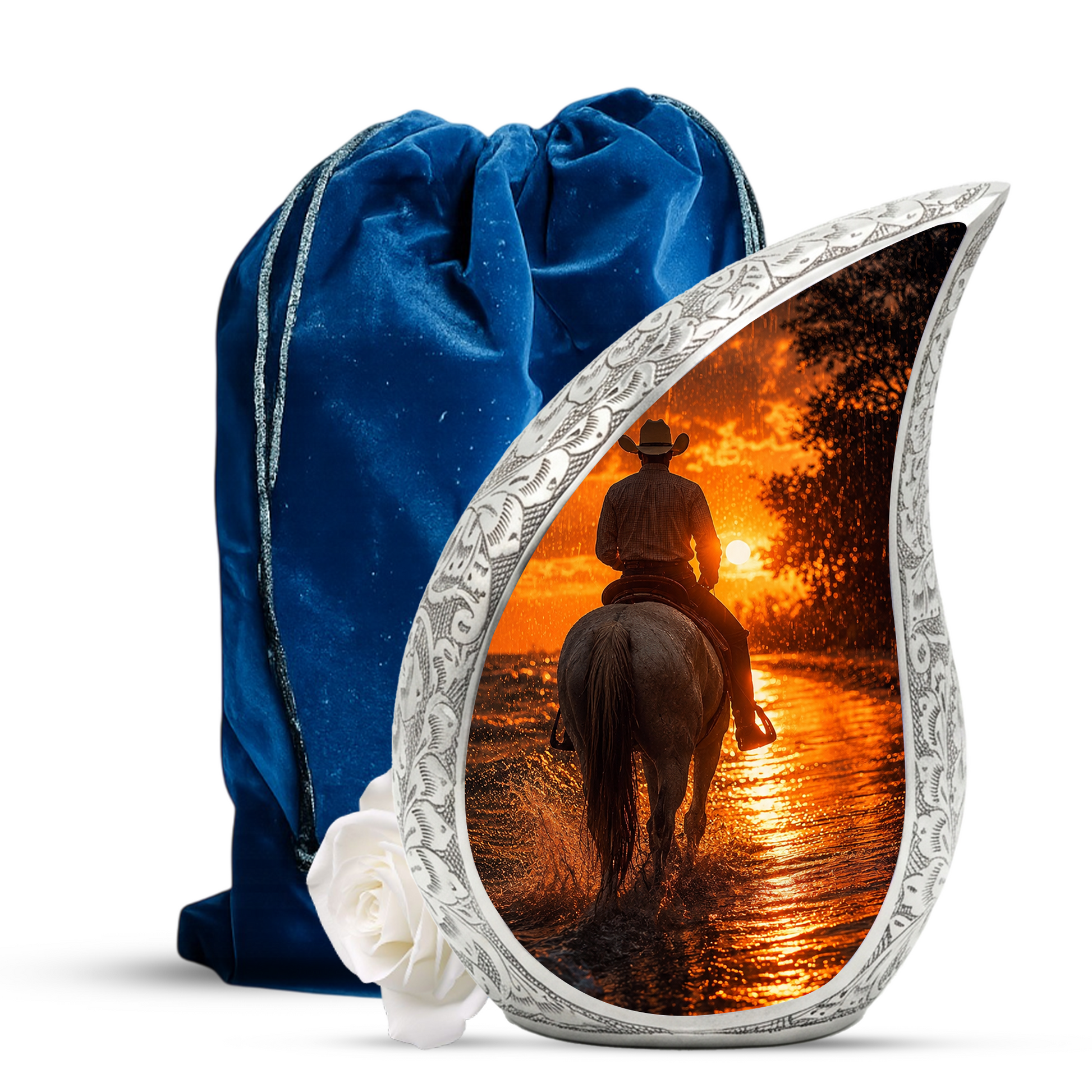 Cowboy Sunset Urn for Human Ashes | Western Cremation Urn for Dad, Father & Men