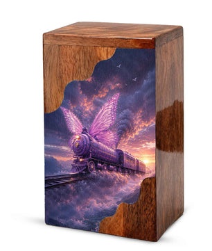 Butterfly Train Wooden Cremation Urn for Human Ashes