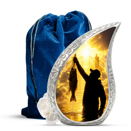 Fishing in Heaven Urn for Dad – Gone Fishing Cremation Urn for Human Ashes, Fishing Memorial Urn