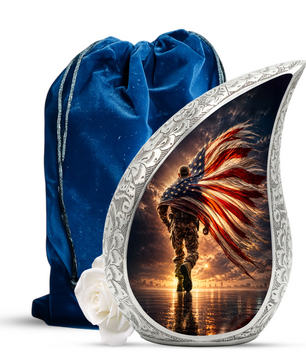 Patriotic Soldier Urn for Dad – American Flag Cremation Urn for Human Ashes | Adult Male Memorial Urn