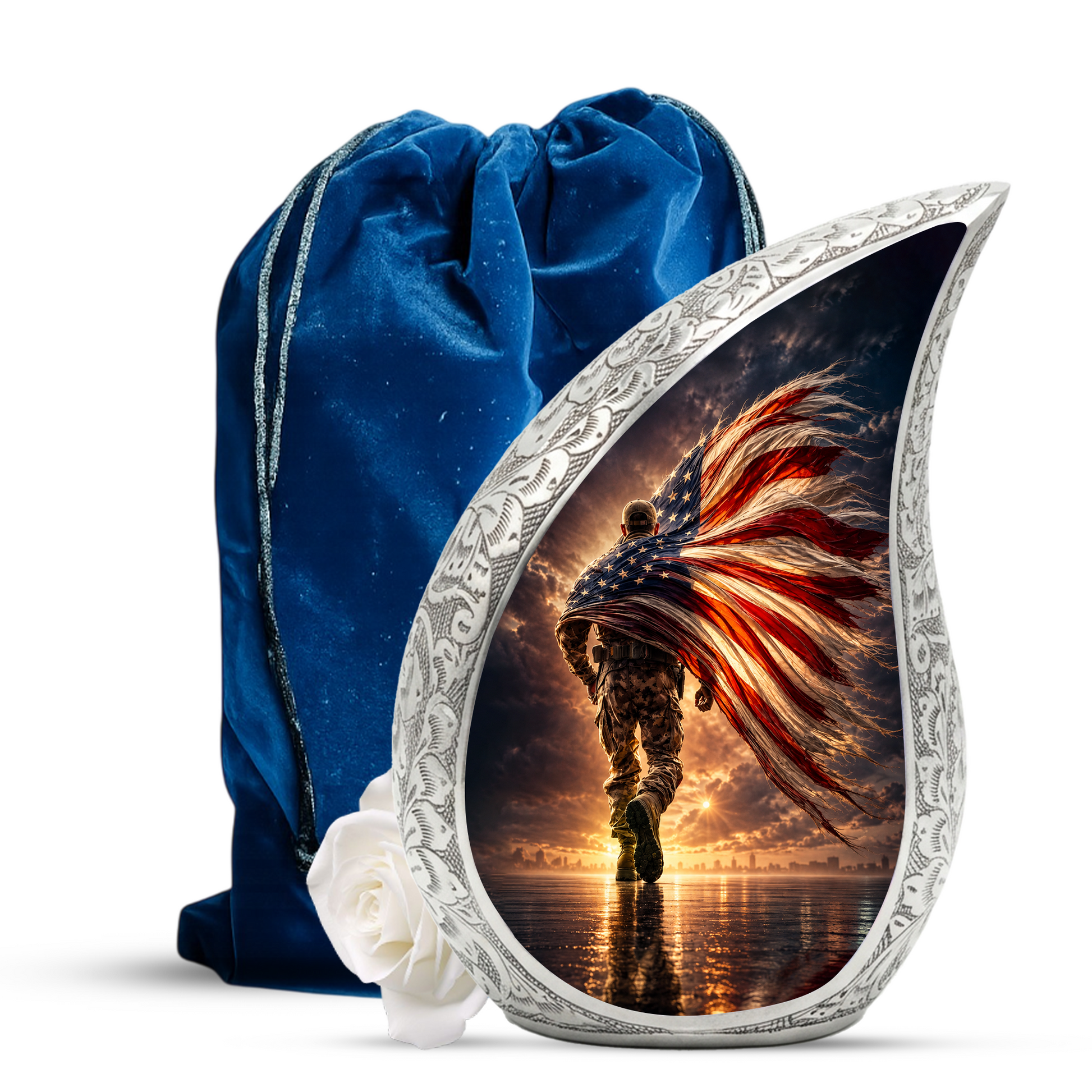 Patriotic Soldier Urn for Dad – American Flag Cremation Urn for Human Ashes | Adult Male Memorial Urn