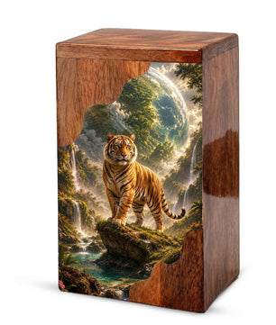 Personalised Urns for Dad, Wooden Cremation Urn for Human Ashes, Tiger Memorial Urn