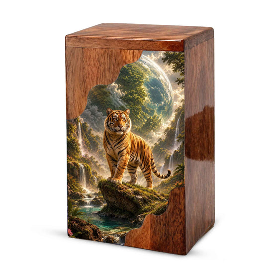 Personalised Urns for Dad, Wooden Cremation Urn for Human Ashes, Tiger Memorial Urn