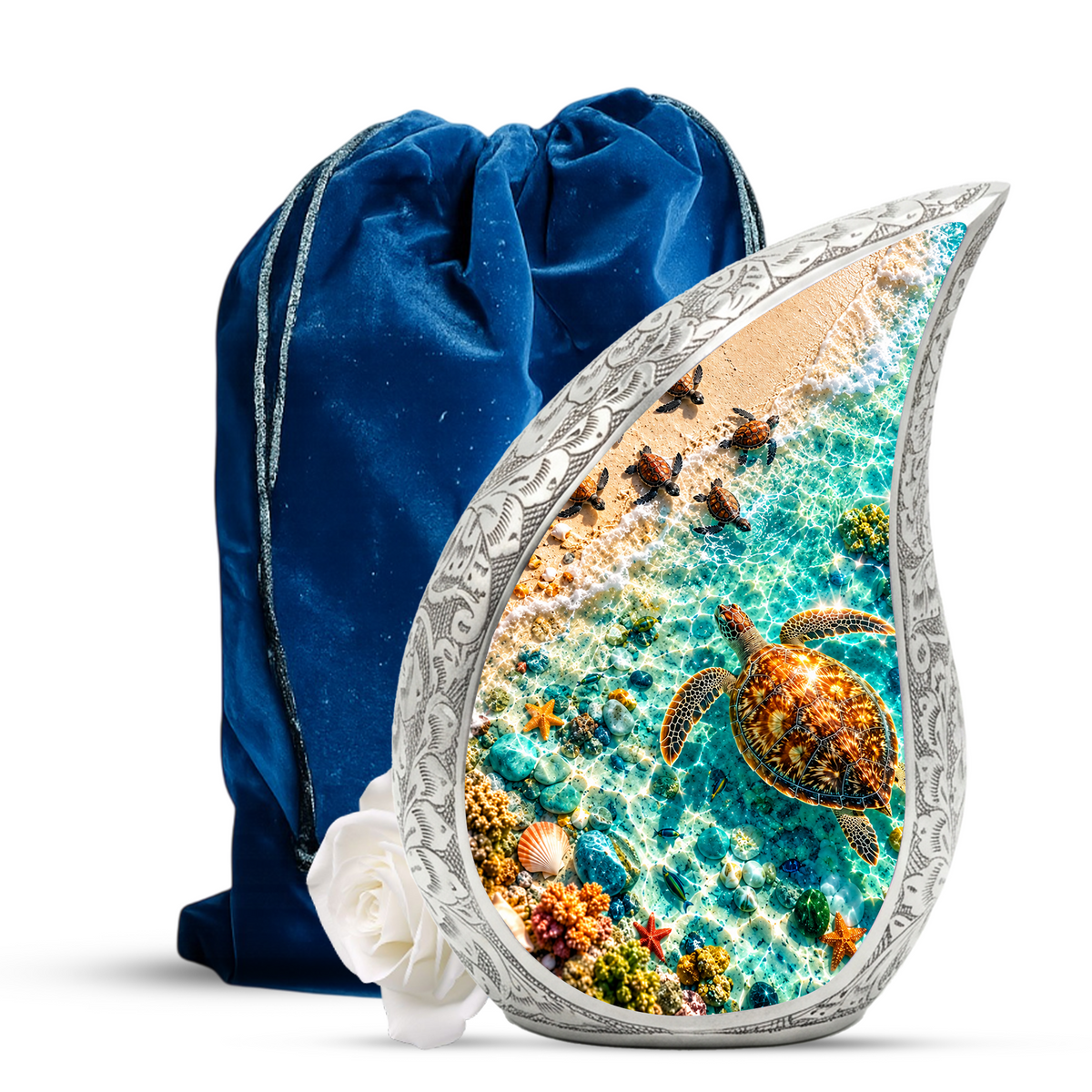 Sea Turtle Cremation Urn for Ashes, Ocean Beach Adult Memorial Urn