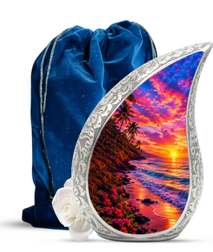 Beach Sunset Cremation Urn for Human Ashes – Ocean Wave Adult Memorial Urn, Beach Keepsake Urn for Mom, Women & Loved Ones