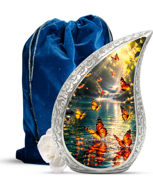 Yellow Butterfly Sunrise Urn for Human Ashes | Butterfly Cremation Urn