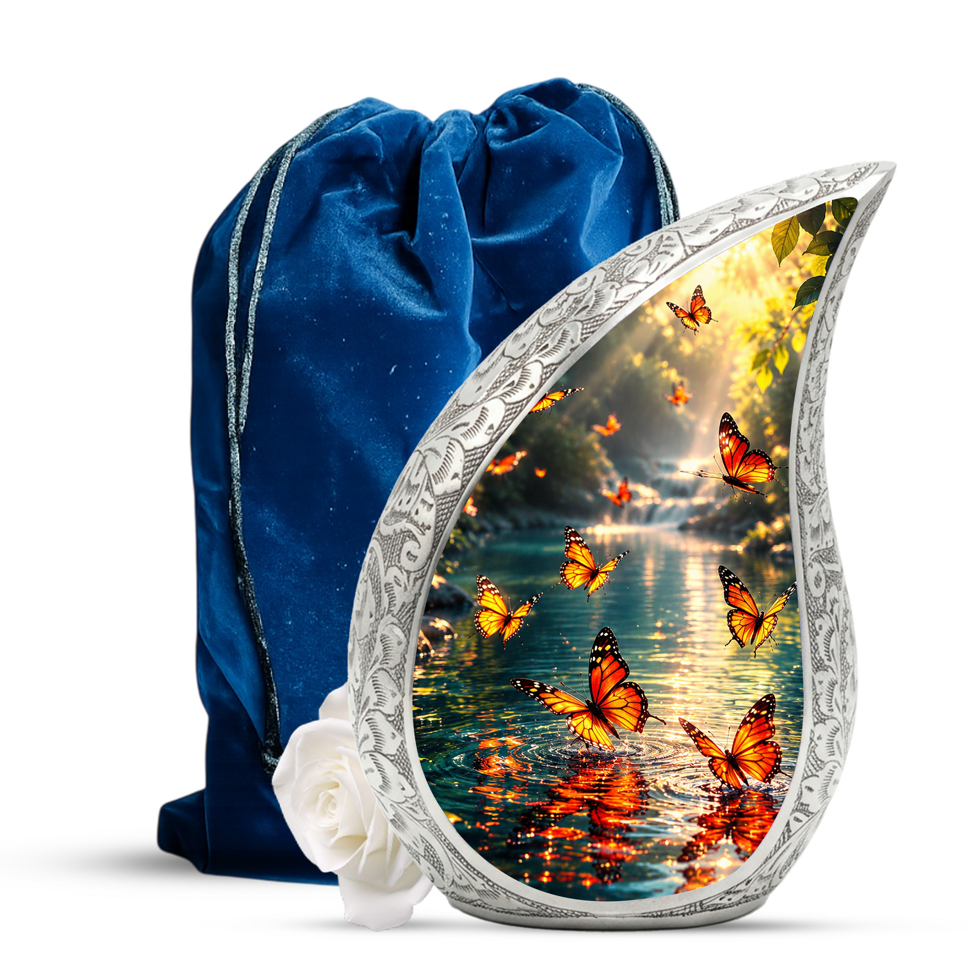 Yellow Butterfly Sunrise Urn for Human Ashes | Butterfly Cremation Urn