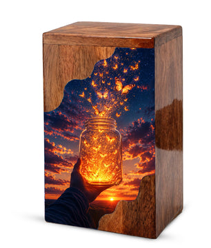 Butterfly Release Wooden Cremation Urn – Sunset Memorial Urn for Human Ashes