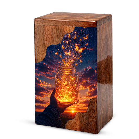 Butterfly Release Wooden Cremation Urn – Sunset Memorial Urn for Human Ashes