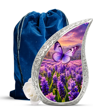 Butterfly Urn for Human Ashes | Purple Floral Butterfly Cremation Urn| Beautiful Butterfly Memorial Urn for Adult Ashes