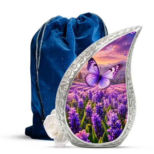 Butterfly Urn for Human Ashes | Purple Floral Butterfly Cremation Urn| Beautiful Butterfly Memorial Urn for Adult Ashes