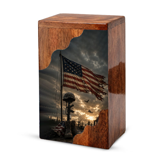Military Wooden Cremation Urn for Human Ashes