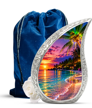 Beautiful Beach Urn for Human Ashes | Wooden Ocean Sunset Cremation Urn | Beach Memorial Urn for Mom