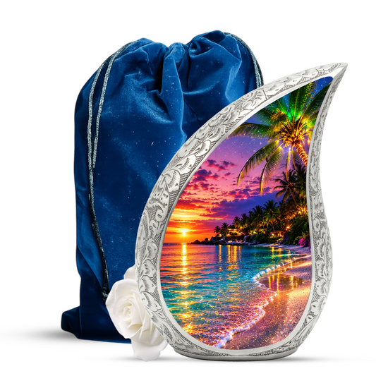 Beautiful Beach Urn for Human Ashes | Wooden Ocean Sunset Cremation Urn | Beach Memorial Urn for Mom