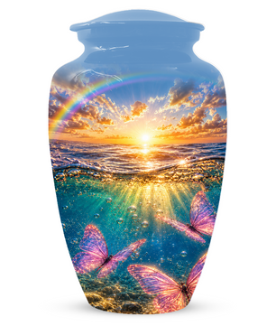 Pink Butterfly Cremation Urn for Women - Rainbow Sunset Memorial Urns for Ashes