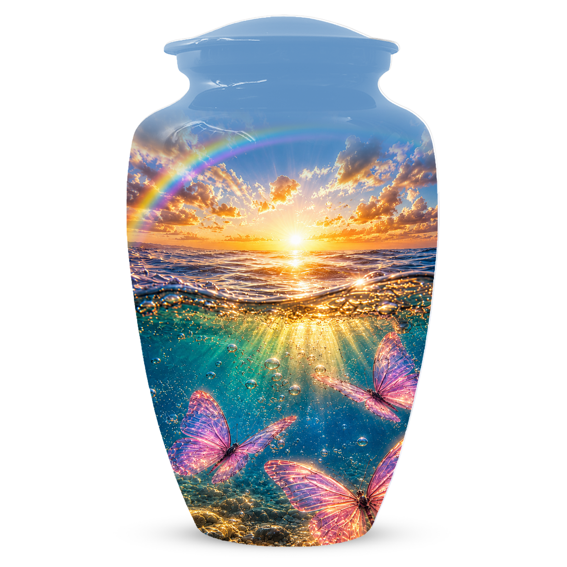 Pink Butterfly Cremation Urn for Women - Rainbow Sunset Memorial Urns for Ashes