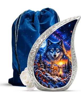 Wolf and Deer Cremation Urn for Ashes, Wildlife Adult Memorial Urn