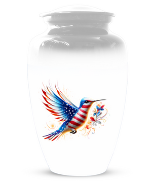 Patriotic Hummingbird Urn for Ashes, American Flag Cremation Urn